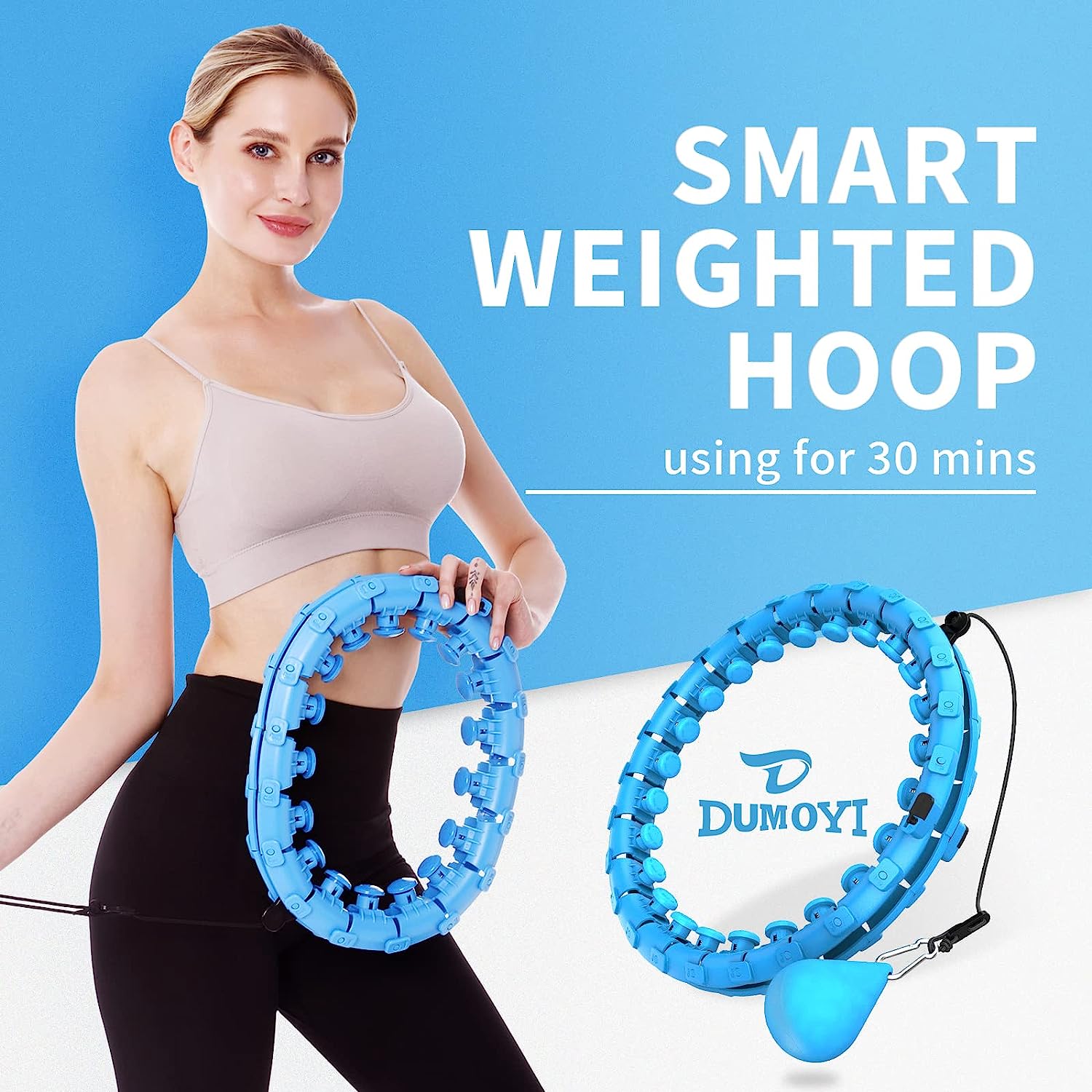 Dumoyi Smart Weighted Fit Hoop for Adults Weight Loss, 24 Detachable Knots, 2 in 1 Adomen Fitness Massage, Great for Adults and Beginners