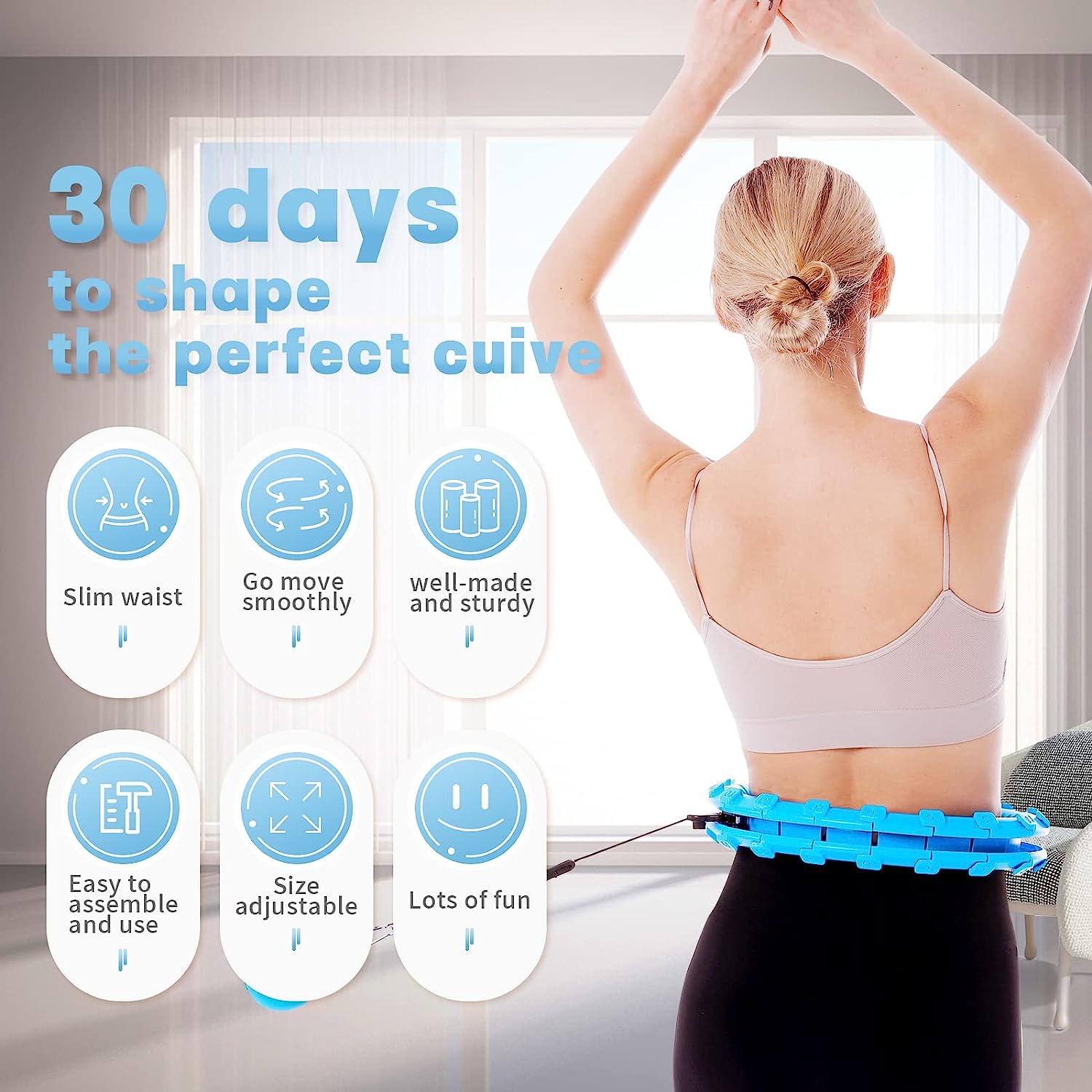 Dumoyi Smart Weighted Fit Hoop for Adults Weight Loss, 24 Detachable Knots, 2 in 1 Adomen Fitness Massage, Great for Adults and Beginners