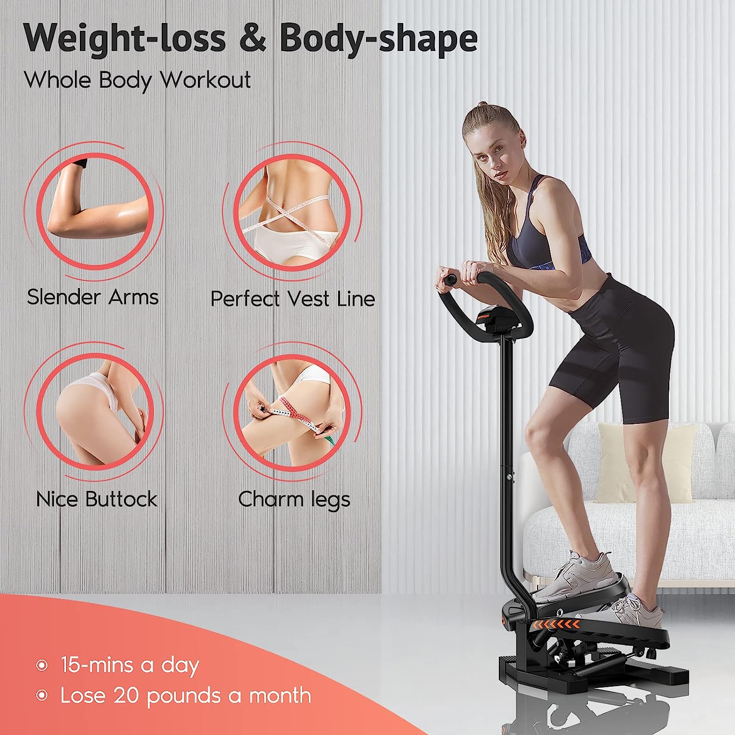 Sportsroyals Stair Stepper with Resistance Band and Vertical Climber Exercise Machine for Home, More Than 300lbs Weight Capacity