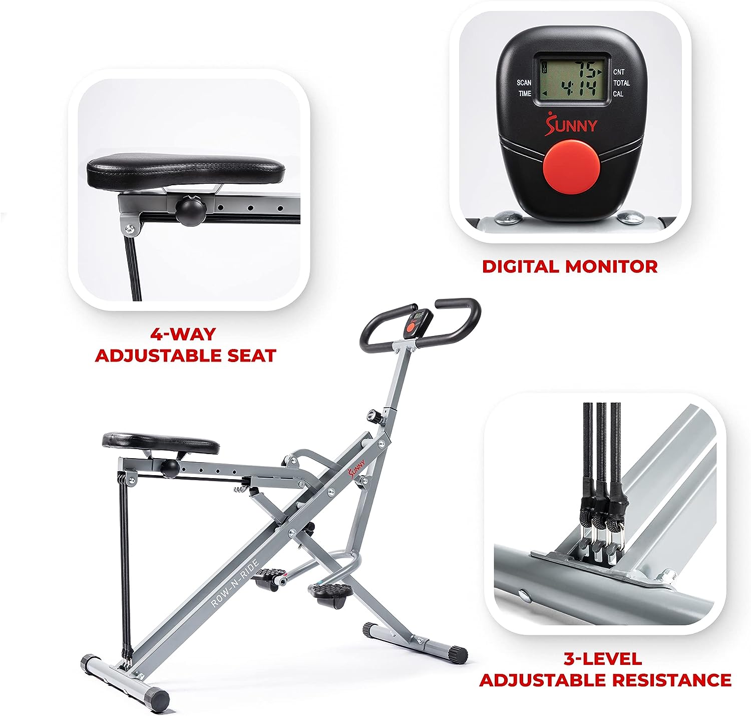 Sunny Health  Fitness Squat Assist Row-N-Ride® Trainer for Glutes Workout