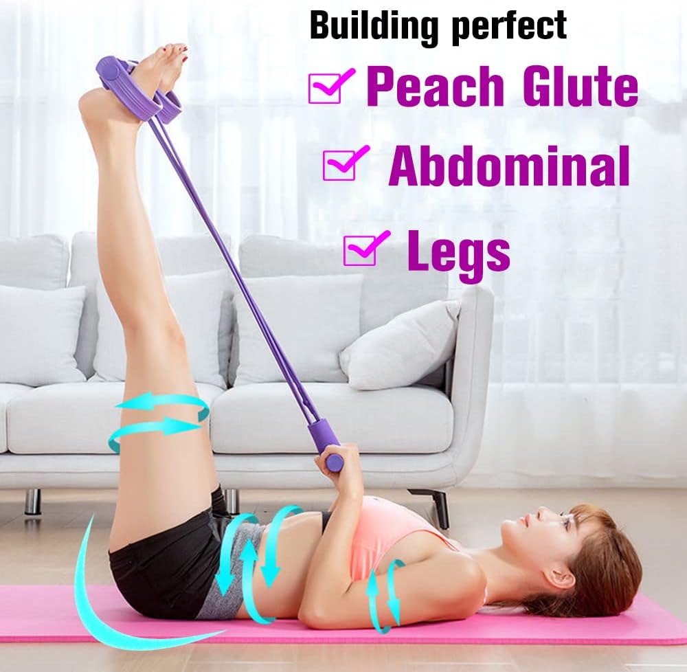 Feezi 4 Tubes Elastic Sit Up Pull Rope with Foot Pedal, Abdominal, Leg, Waist Exerciser for Home Gym Yoga, Fitness