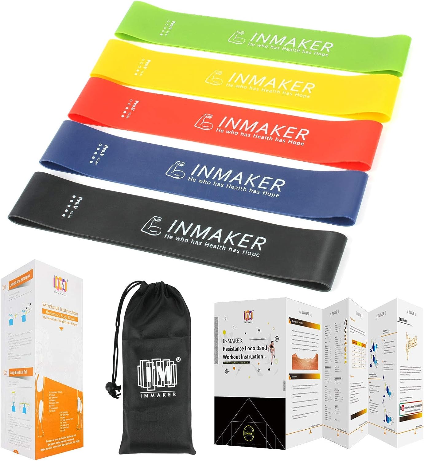 INMAKER Resistance Bands Set for Women and Men, Elastic Stretch Exercise Bands with Free 40 Pages Workout Ebook