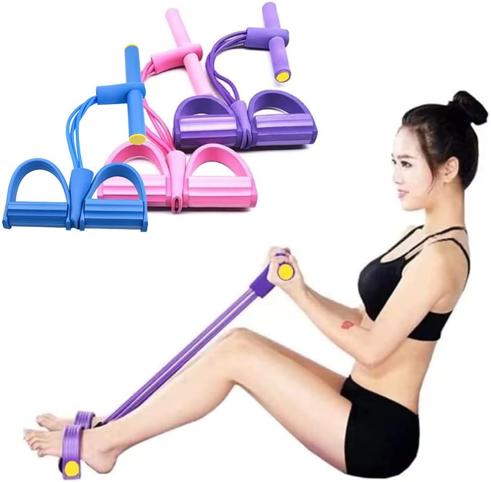 Multifunction Resistance Training 4 Tube Pedal Resistance Band Sit-up Pull Rope Fitness Pedal Exerciser Tension Rope Sport Trainer Equipment for Legs Fitness Arm Leg Slimming Training
