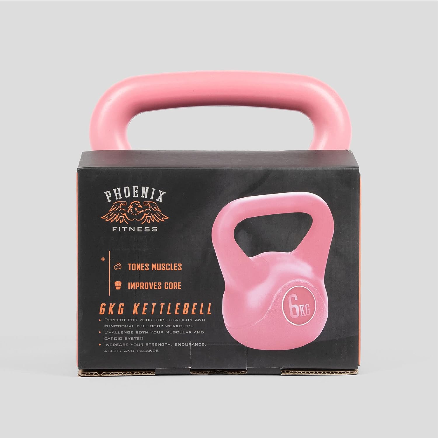 Phoenix Fitness Vinyl Kettlebell - Heavy Weight Kettle Bell for Home Gym Workout Equipment Strength Fitness Pilates Weight Training - Various Weights - Pink