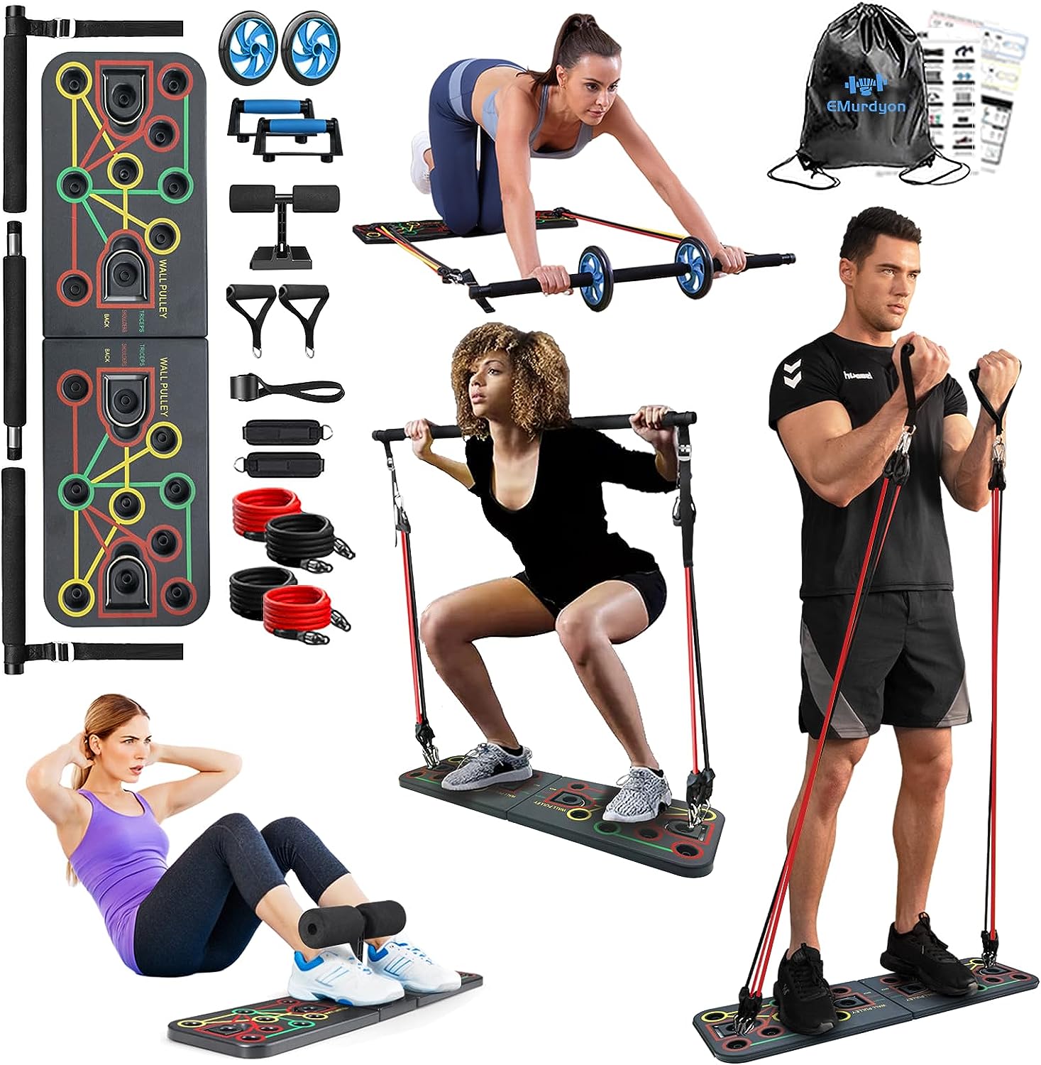 Portable Home Gym Equiptment: Push-Up Board, Pilates Exercise  20 Fitness Accessories with Resistance Bands, Sit-Up Base, Ab Roller Wheel - Full Body Workout for Men and Women, Gift for Boyfriend