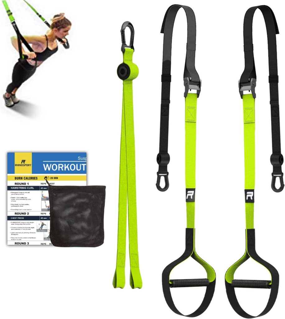 RHINOSPORT Sling Trainer Set with Door Anchor Adjustable Fitness Home Suspension - Suitable for Travelling and for Training Indoor and Outdoor