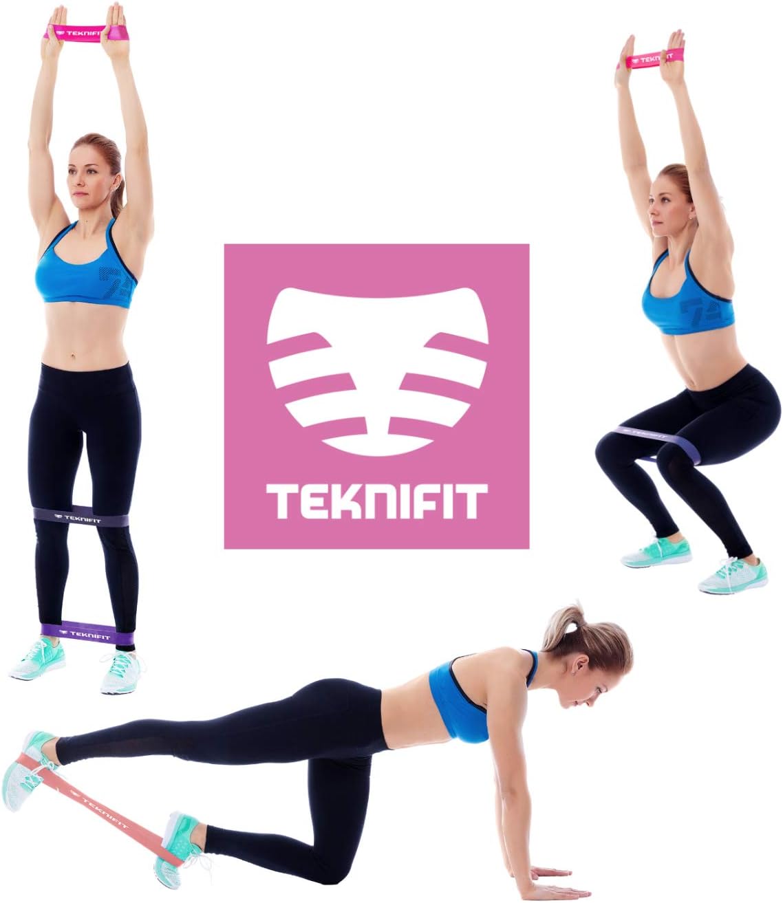 Teknifit Exercise Band Set Pink - 4 Resistance Band Levels for Complete Home Fitness, Full Body Workouts - Includes Carry Case and Download Guide